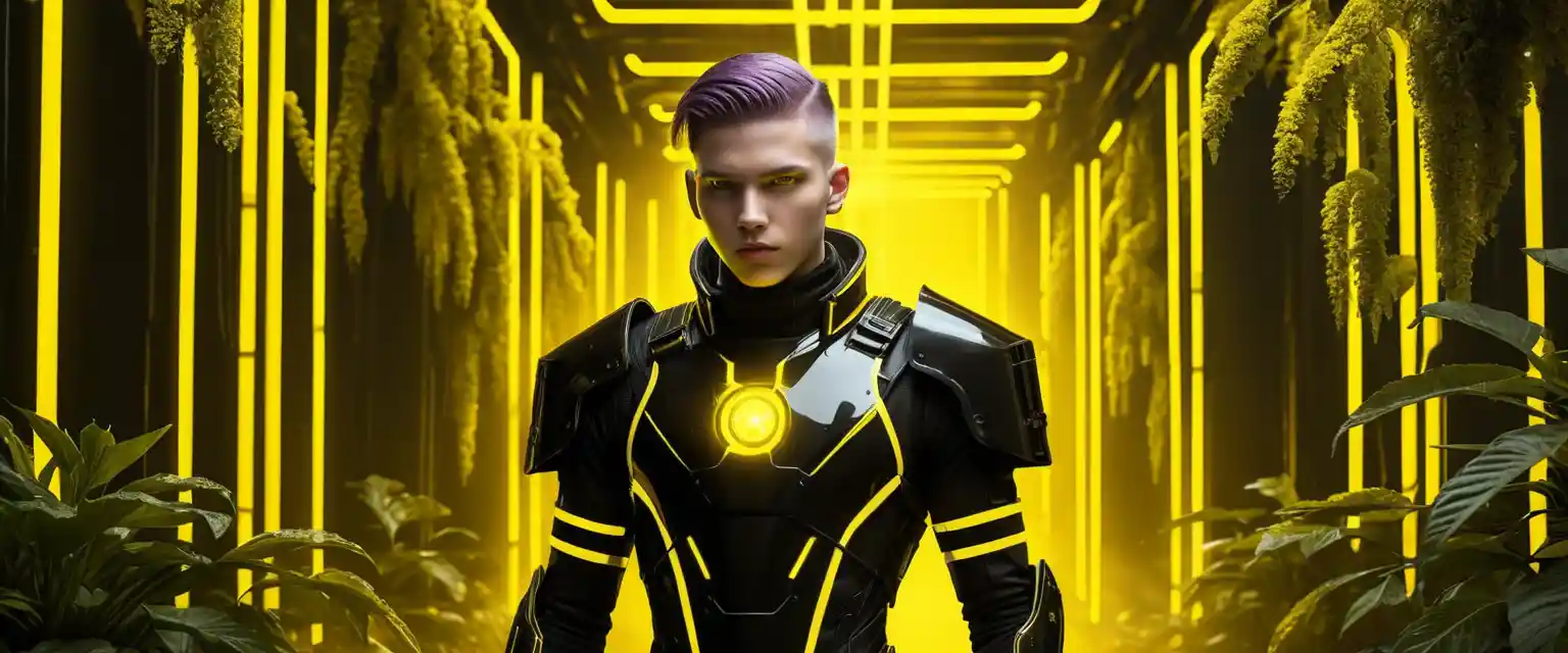 Futuristic army of teenage boys in neon armor