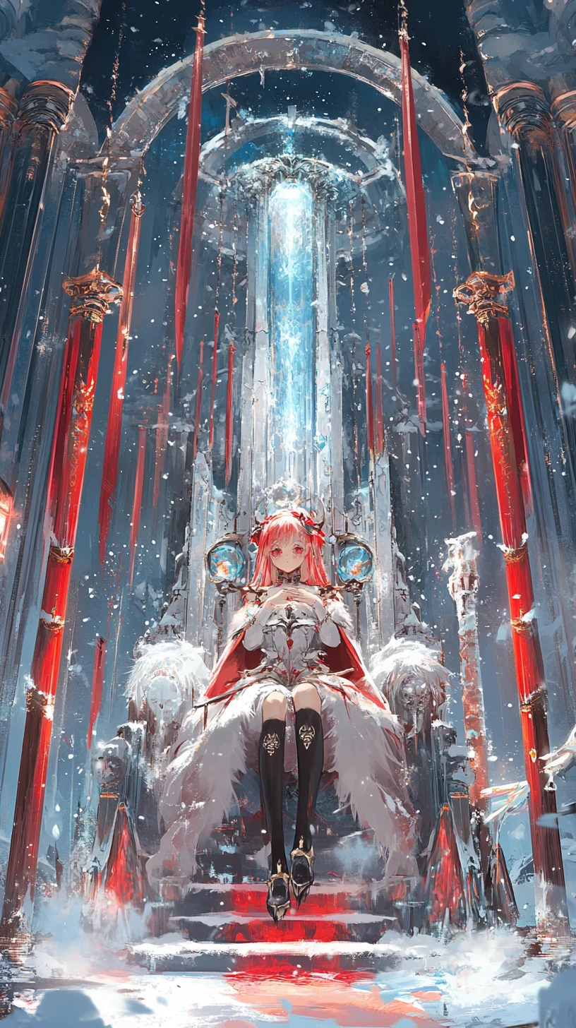 Ice dragon throne room with anime girl sipping wine