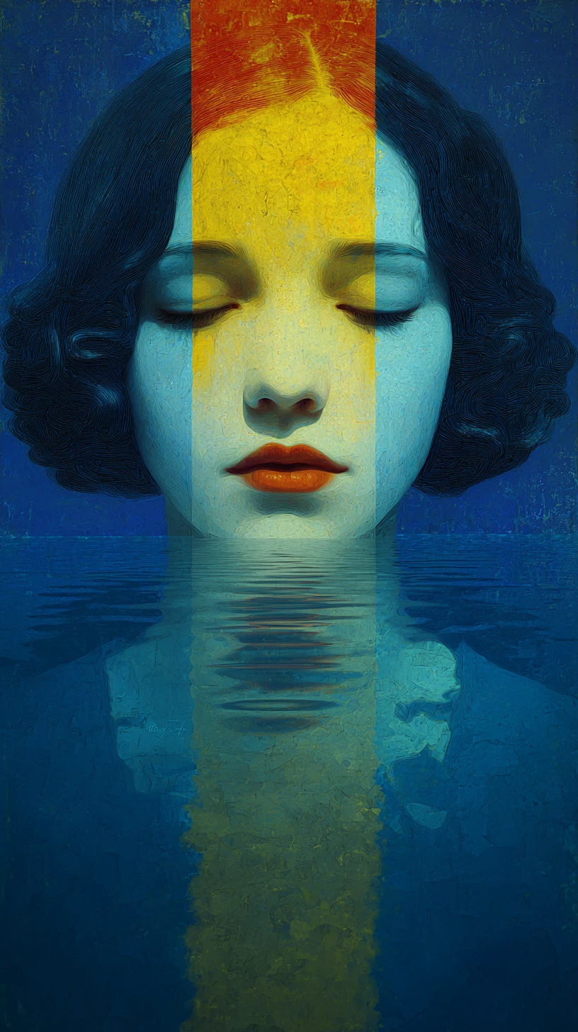 Surreal ethereal lovescape in vivid indigo and red tones