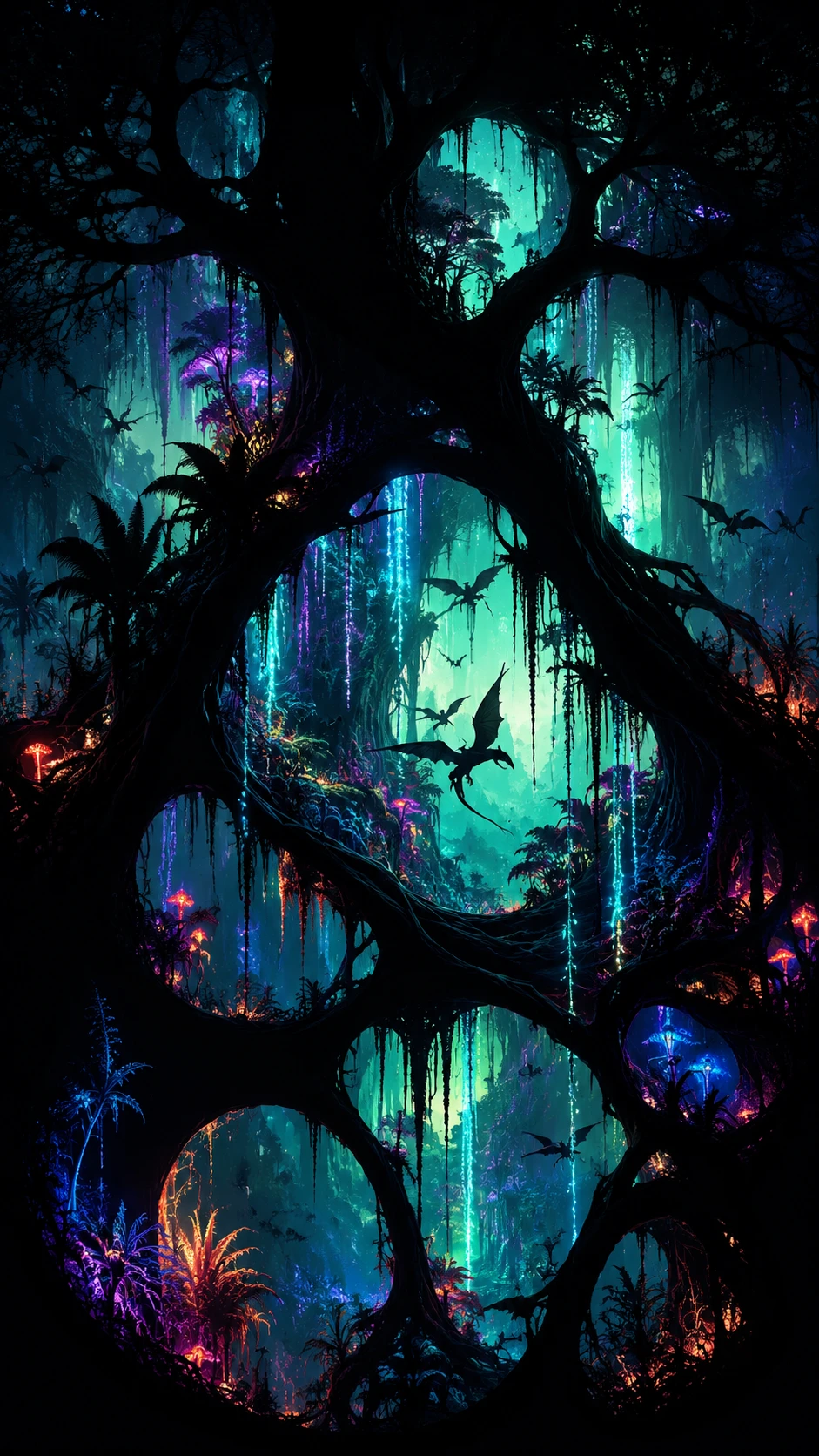 Antiguo Árbol Colosal que Alberga un Reino de Jungla Brillante