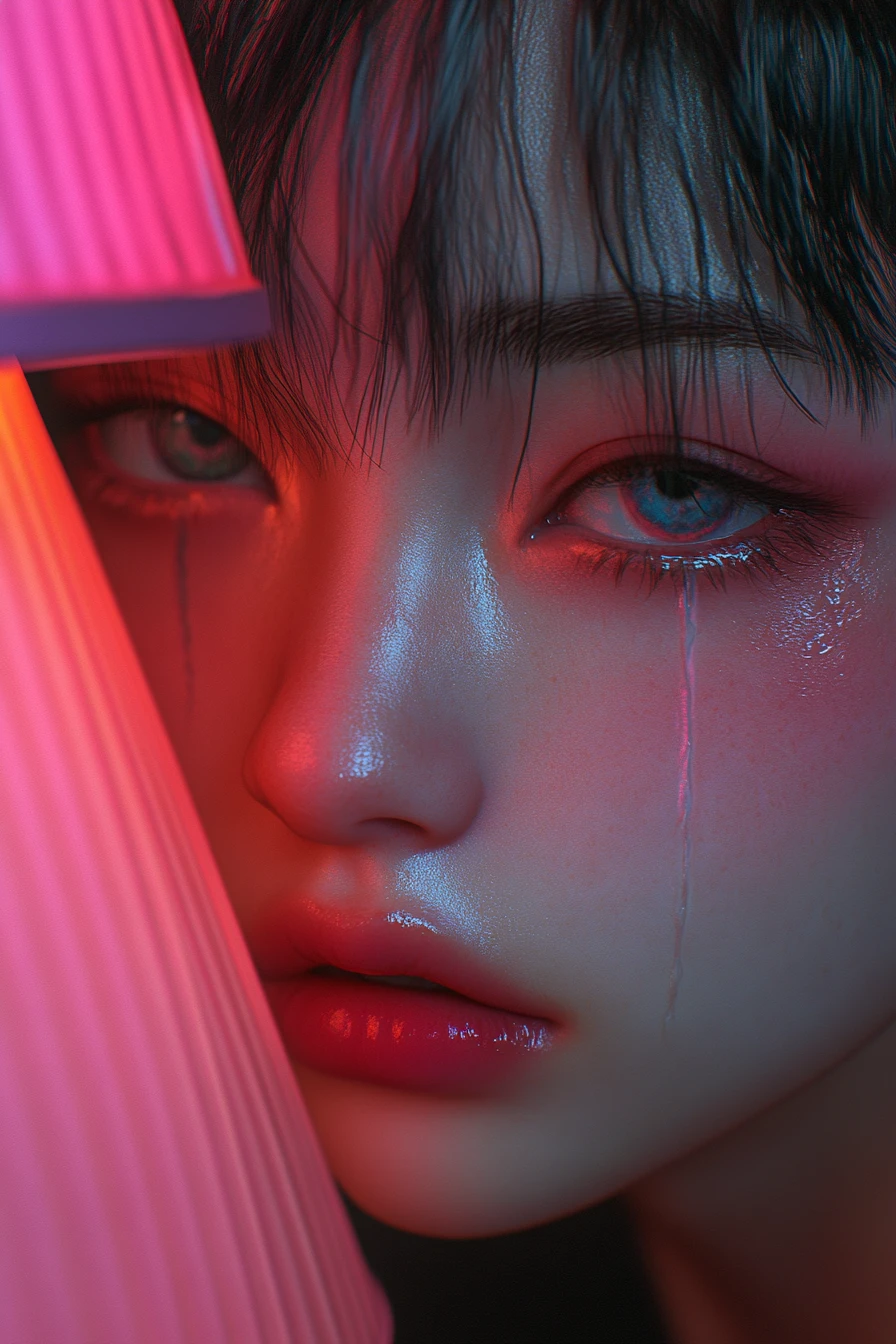 Anime girl portrait lit by soft pink cinematic rim light