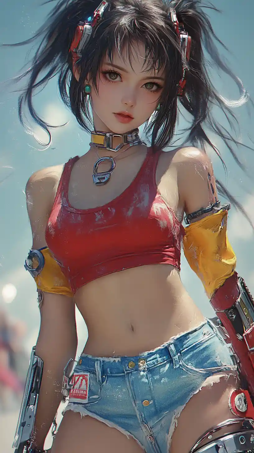 Cute anime girl in cyber mecha armor close up portrait