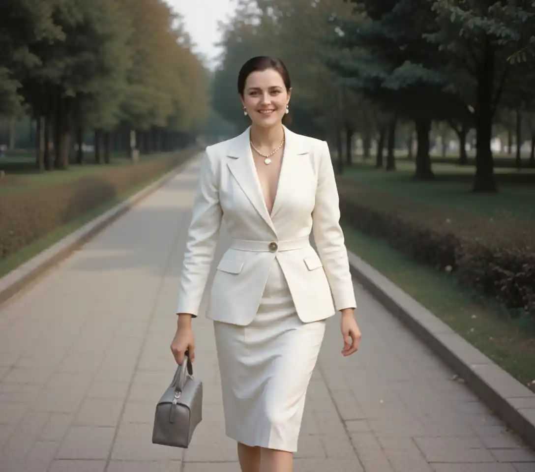 Smiling fashion woman with open jacket and necklace