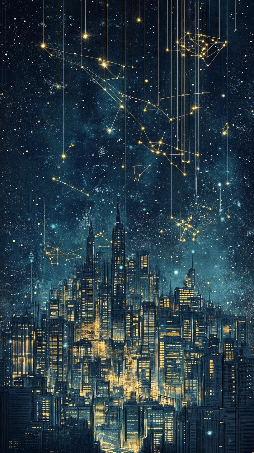 Ventanas de hoja de cálculo surrealistas forman una ciudad futurista en el espacio