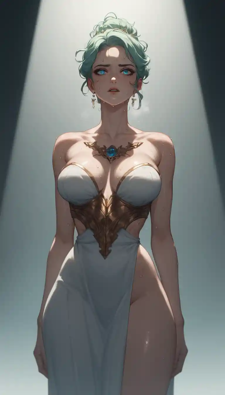 Princesa de anime bailando bajo un único foco dramático