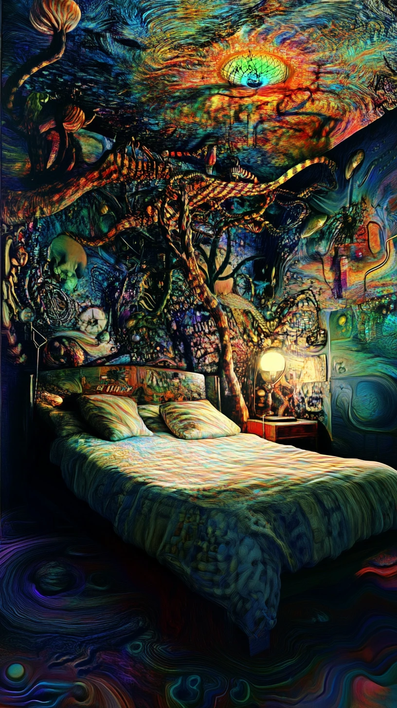 Drug fueled figure alone in a dim motel room