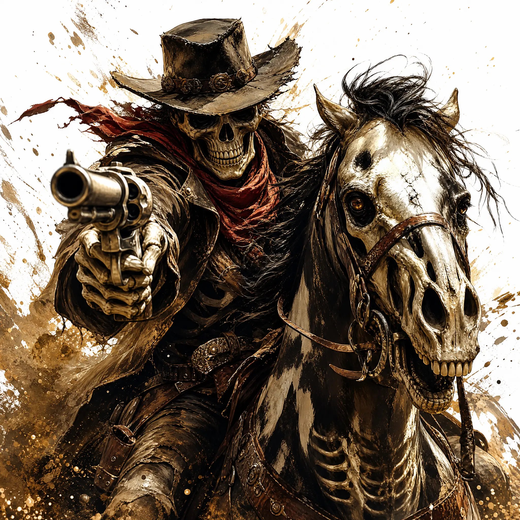 Cowboy scheletrico all’attacco su un cavallo non morto