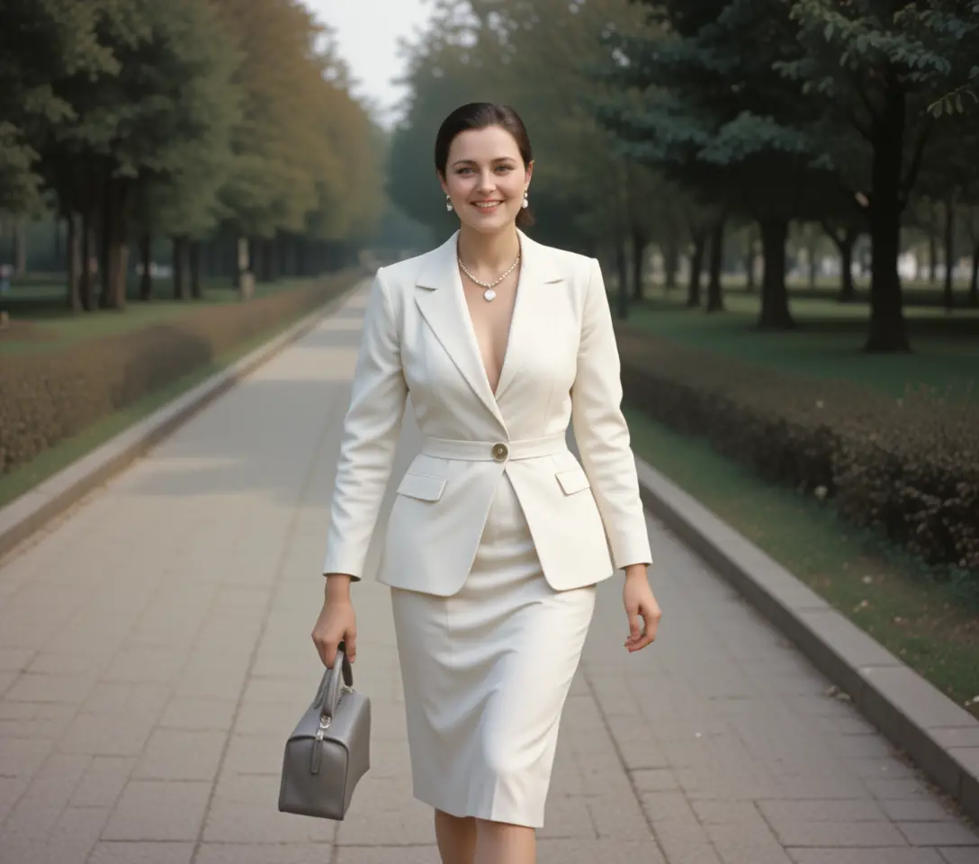 Smiling fashion woman with open jacket and necklace