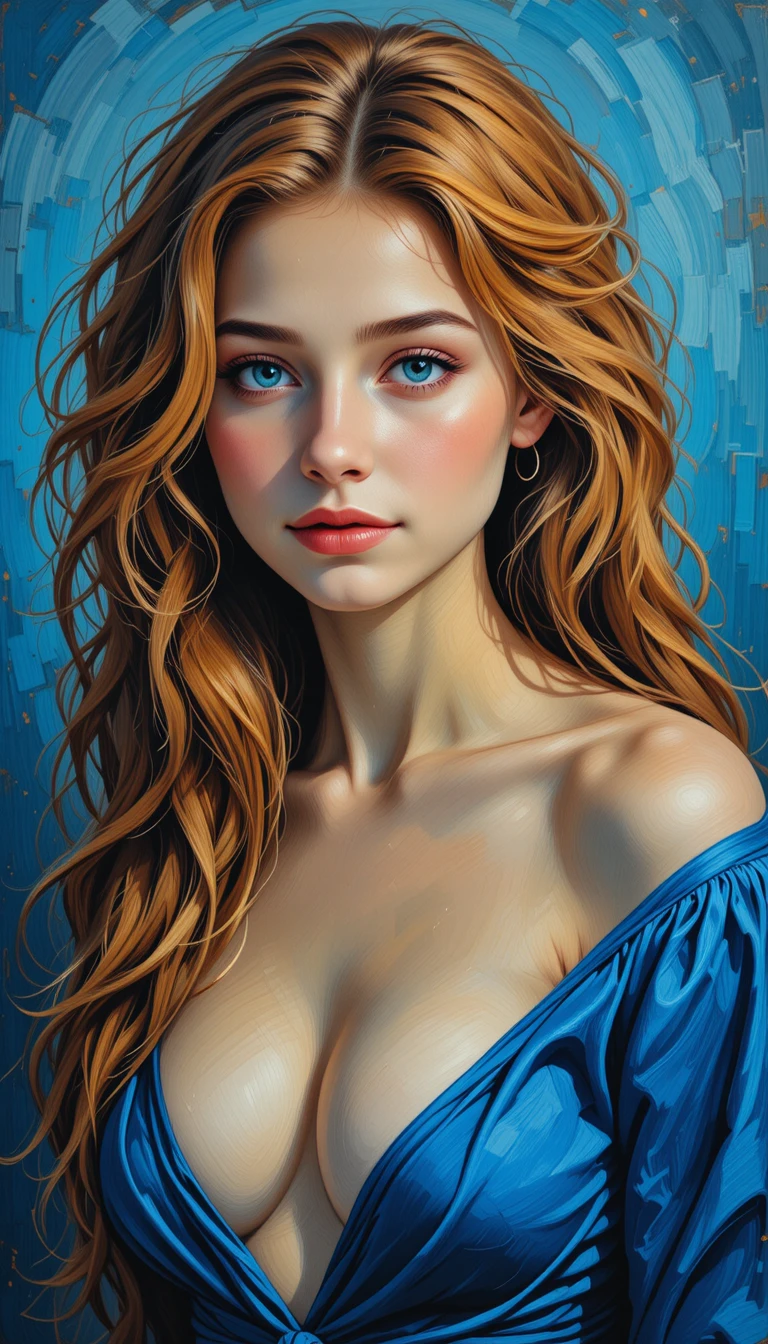 Retrato sensual al óleo de una mujer de ojos azules