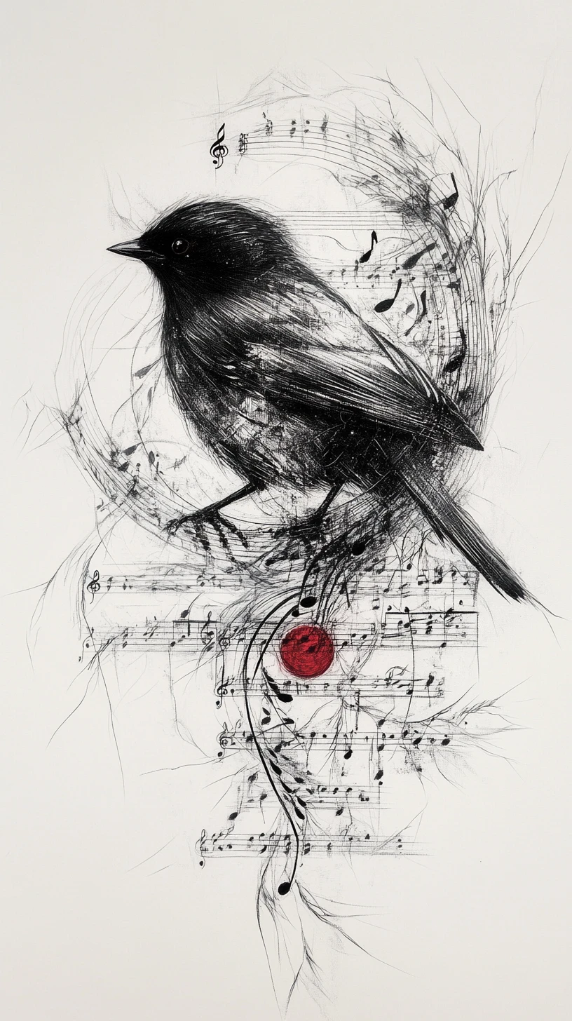 Songbird Transforming Into Flowing Musical Notation And Soundwaves