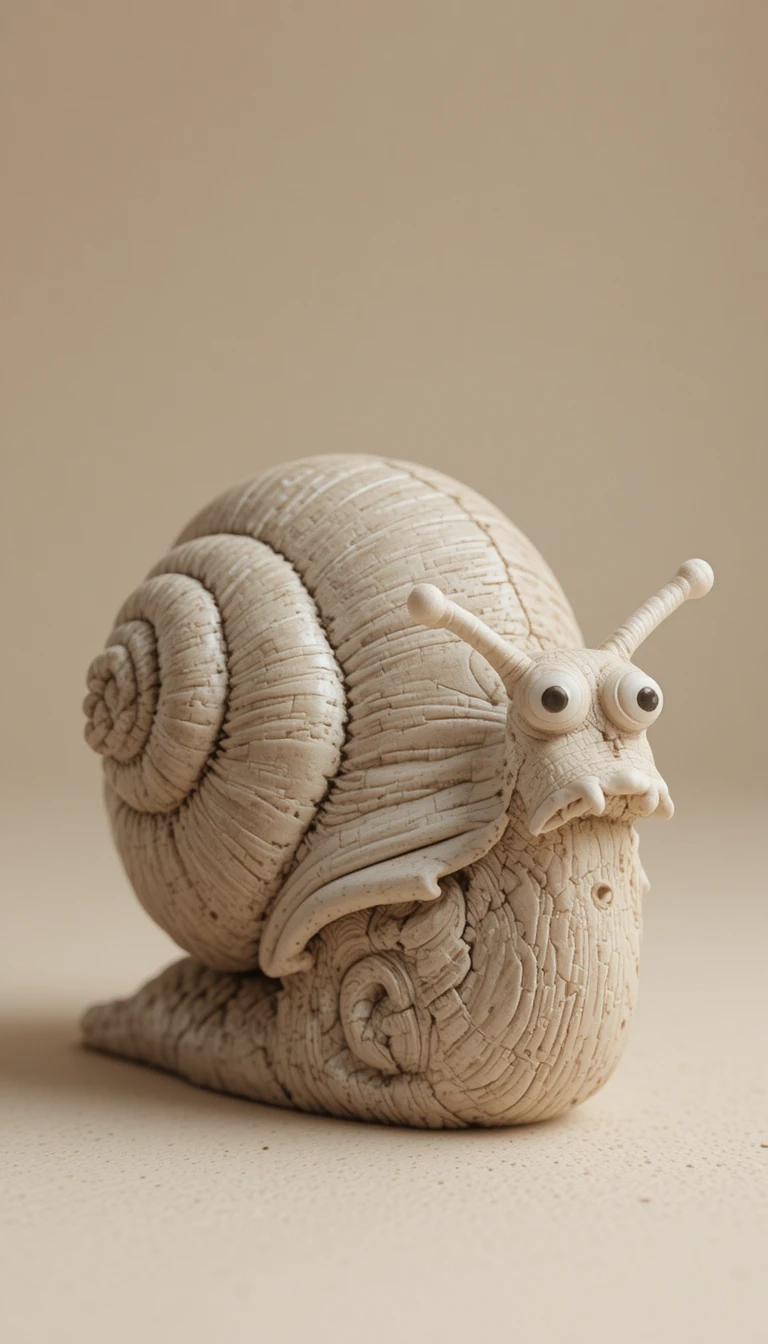 Close up clay snail sculpture with ceramic texture