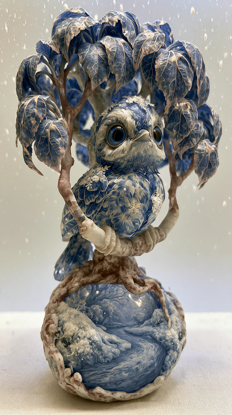 Delicate Baby Bird Diorama In A Quiet Winter Forest