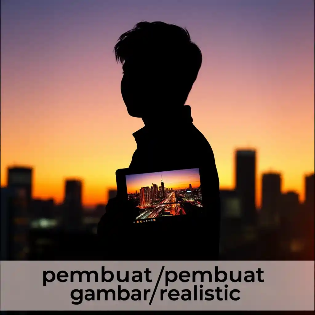 Silueta segura con tablet frente a un atardecer luminoso sobre la ciudad