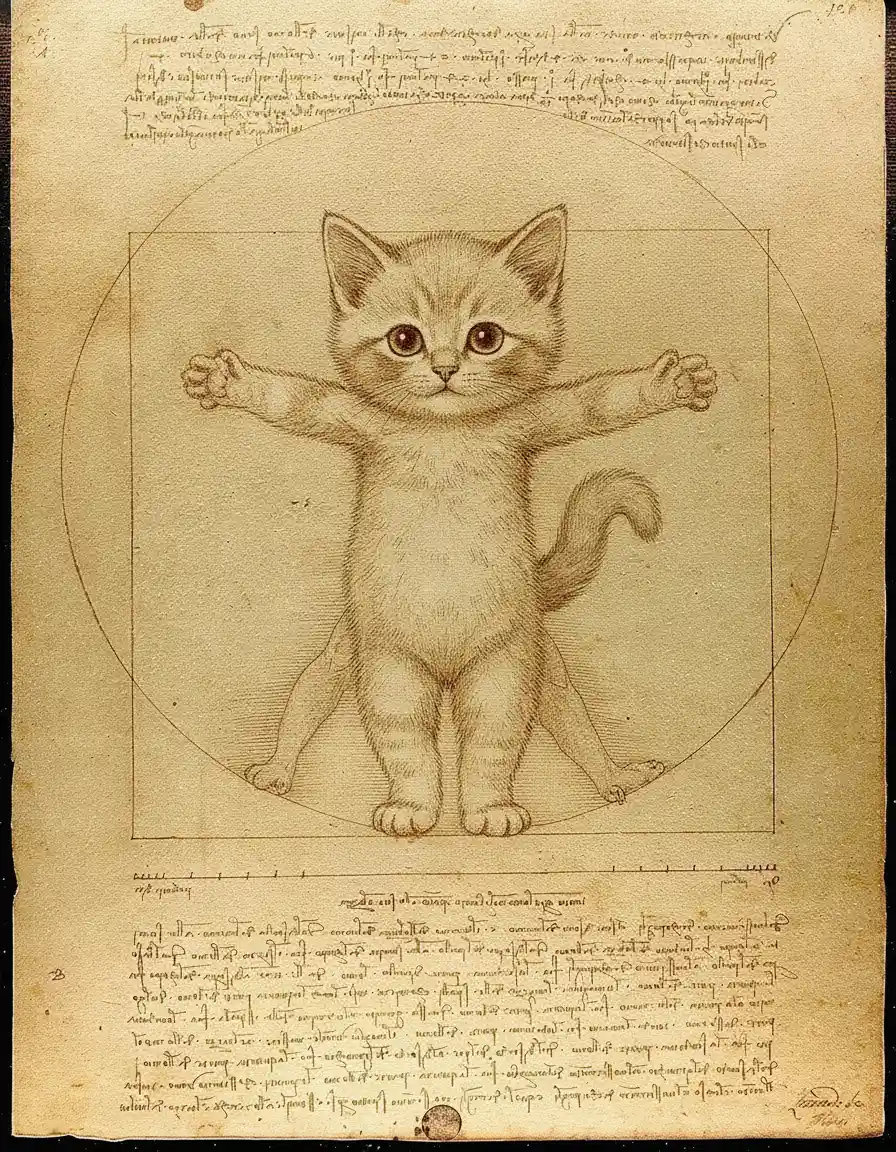 Dolce gattino in posa come una moderna figura vitruviana