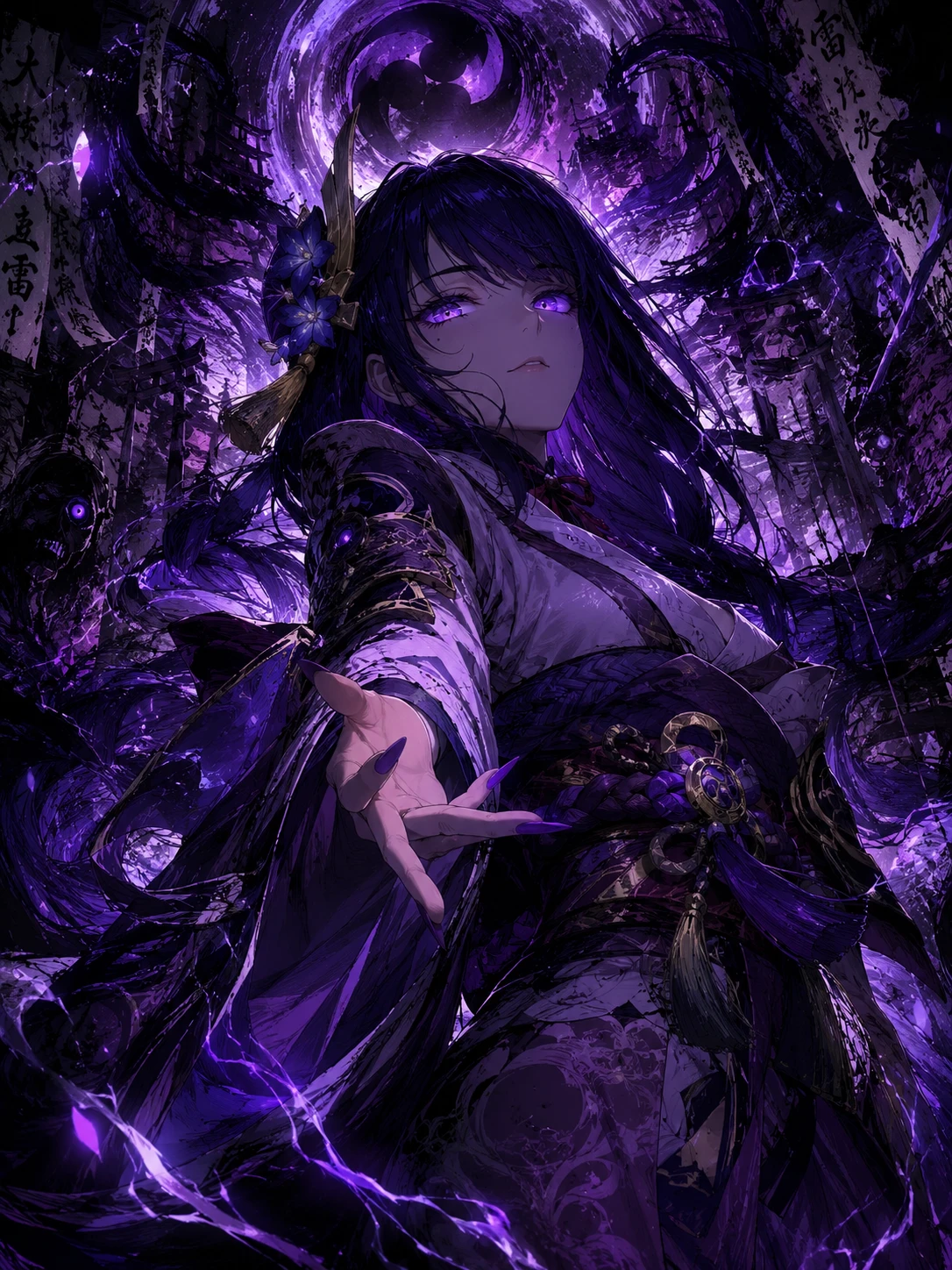 Powerful fantasy woman in a corrupted nightmare realm