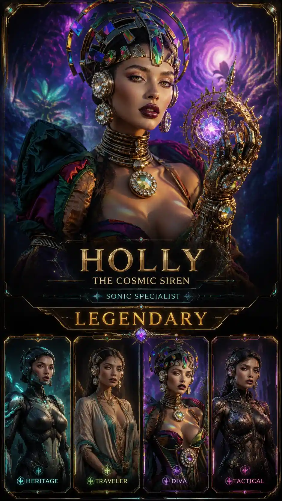 星雲森林中鑲寶宇宙女巫的電影感人像