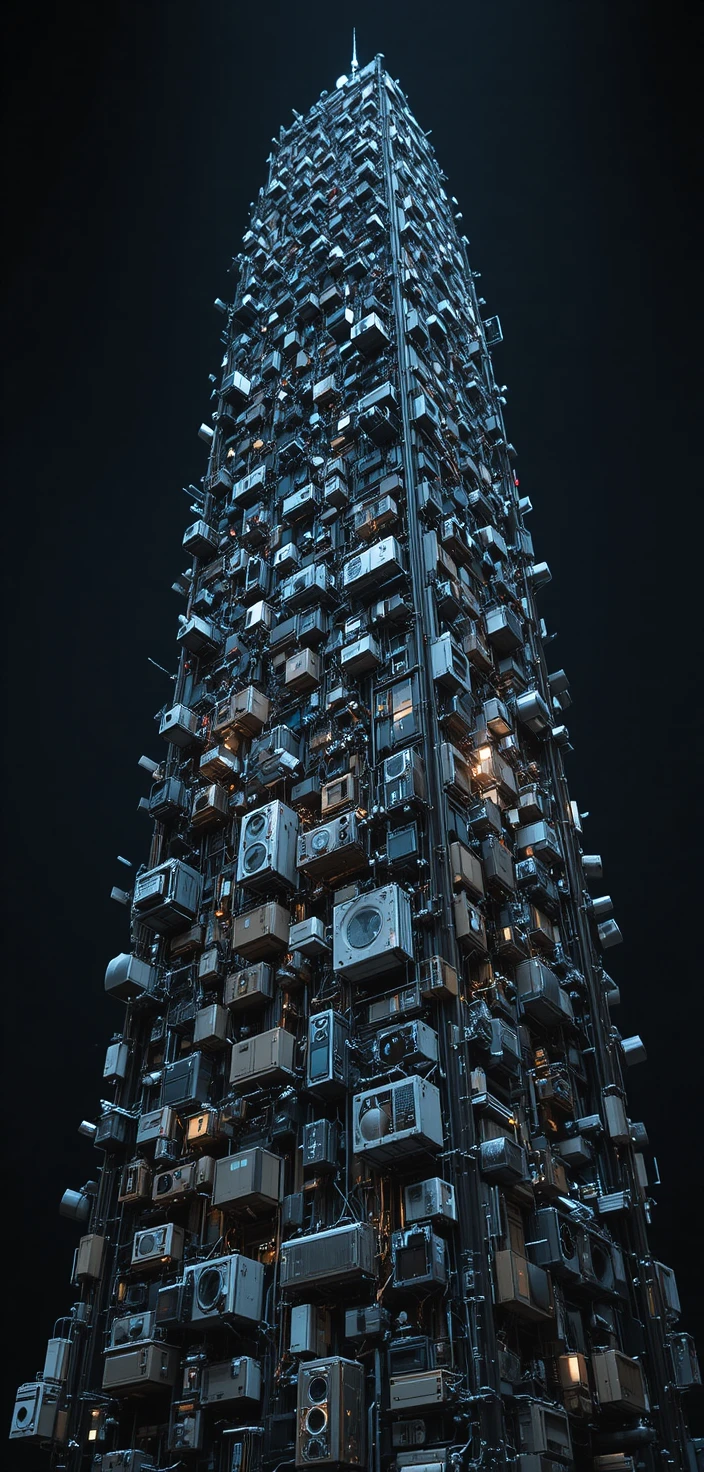 Futuristische Wolkenkratzerfassade voller urbaner Maschinerie