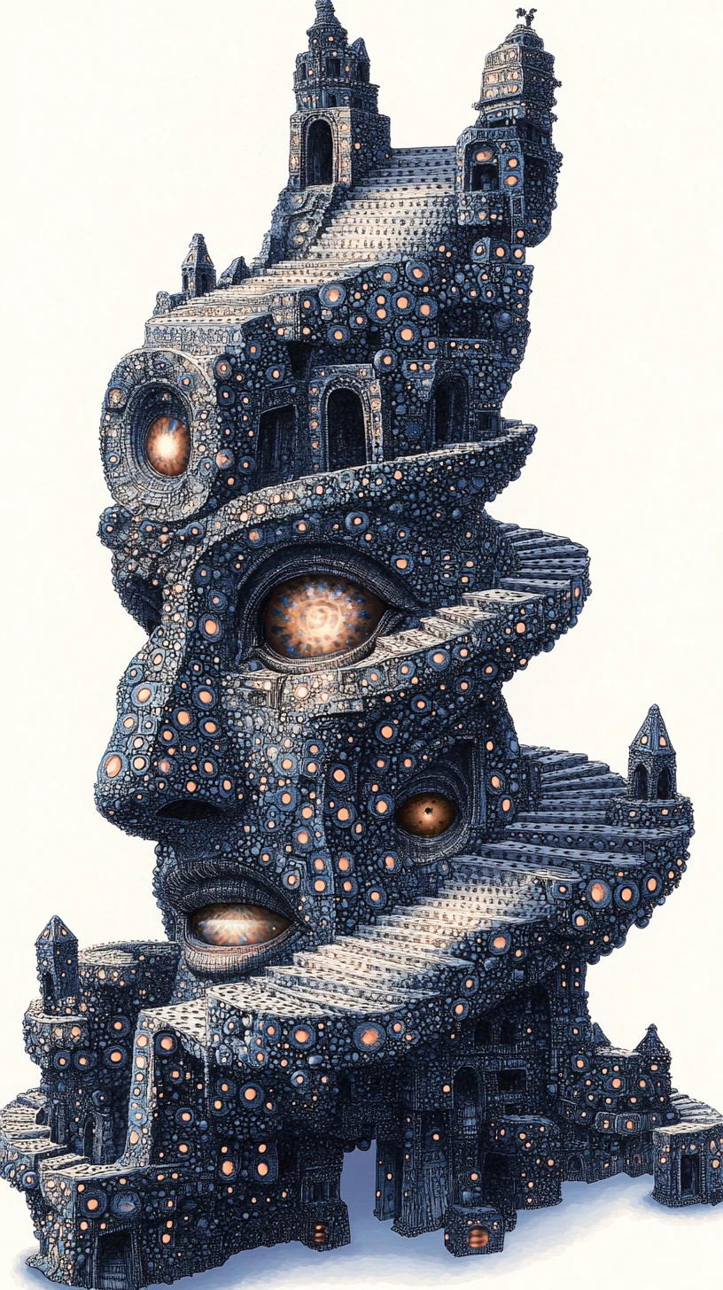 Adivino colosal de dados en anatomía surreal e imposible
