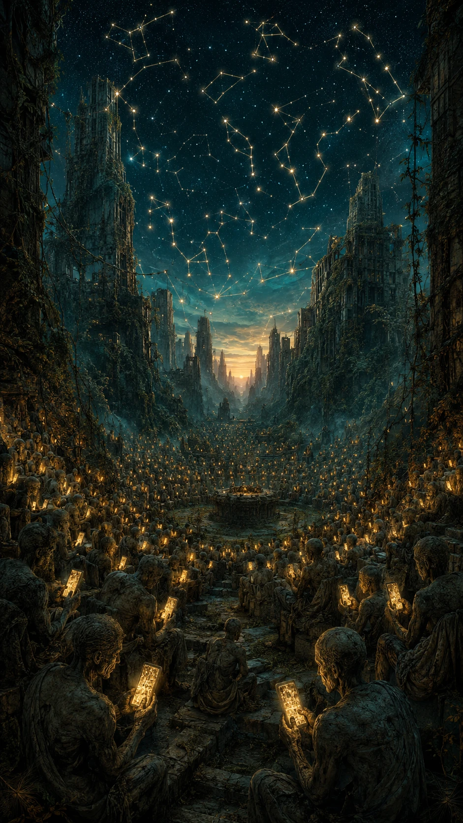 Vast ruined city of skyscrapers reclaimed by dense forest