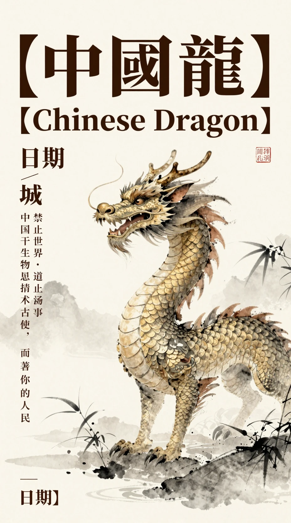 Póster de dragón chino con estilo oriental moderno de exhibición