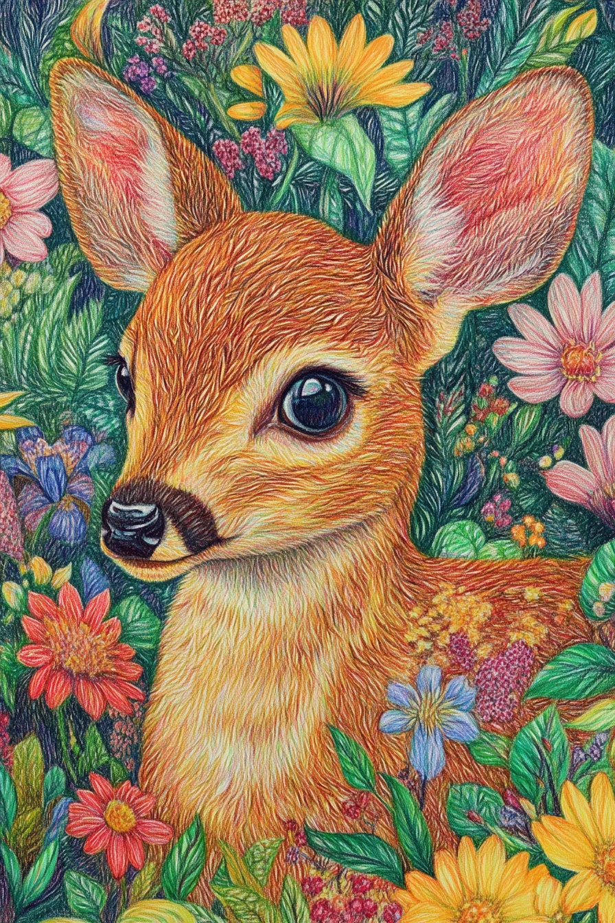 Dibujo de animal tierno con fondo sereno inspirado en la naturaleza