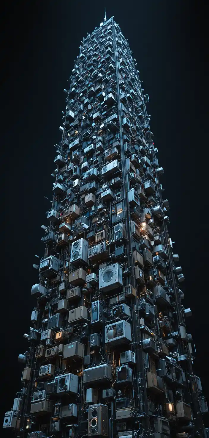 覆滿城市機械的未來感摩天大樓外牆