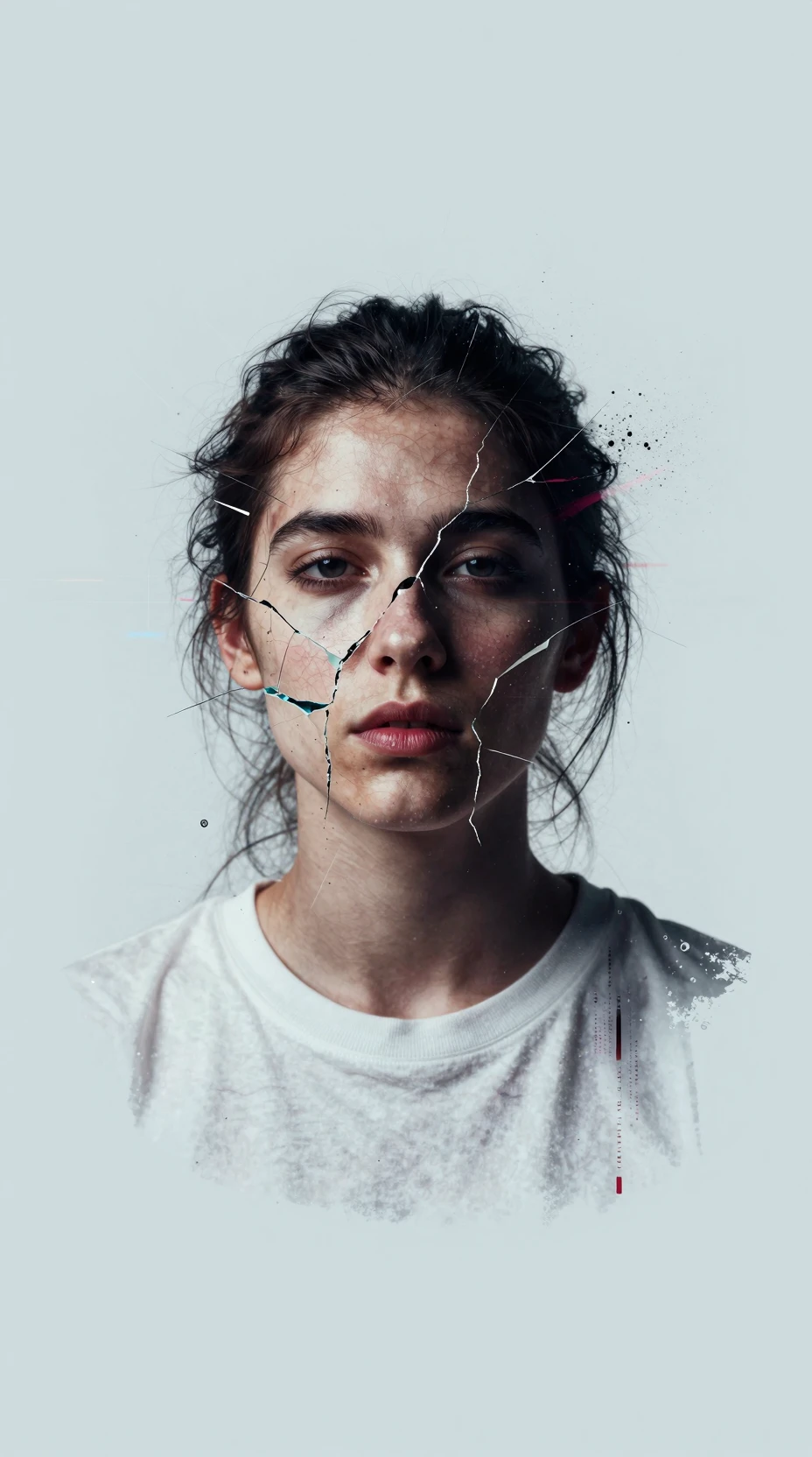 Moody fractured face design with colorful glitch effects