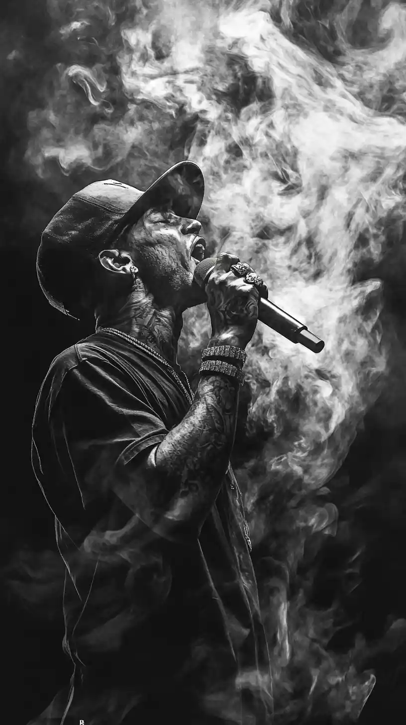 Rapper Holding A Smoking Microphone On Stage