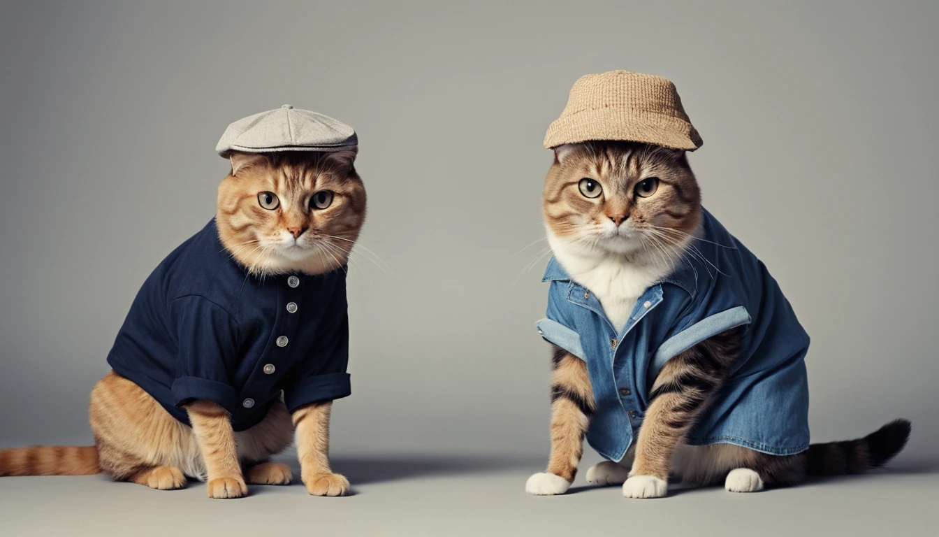 Anthropomorphic pet in casual clothes like an old family snapshot