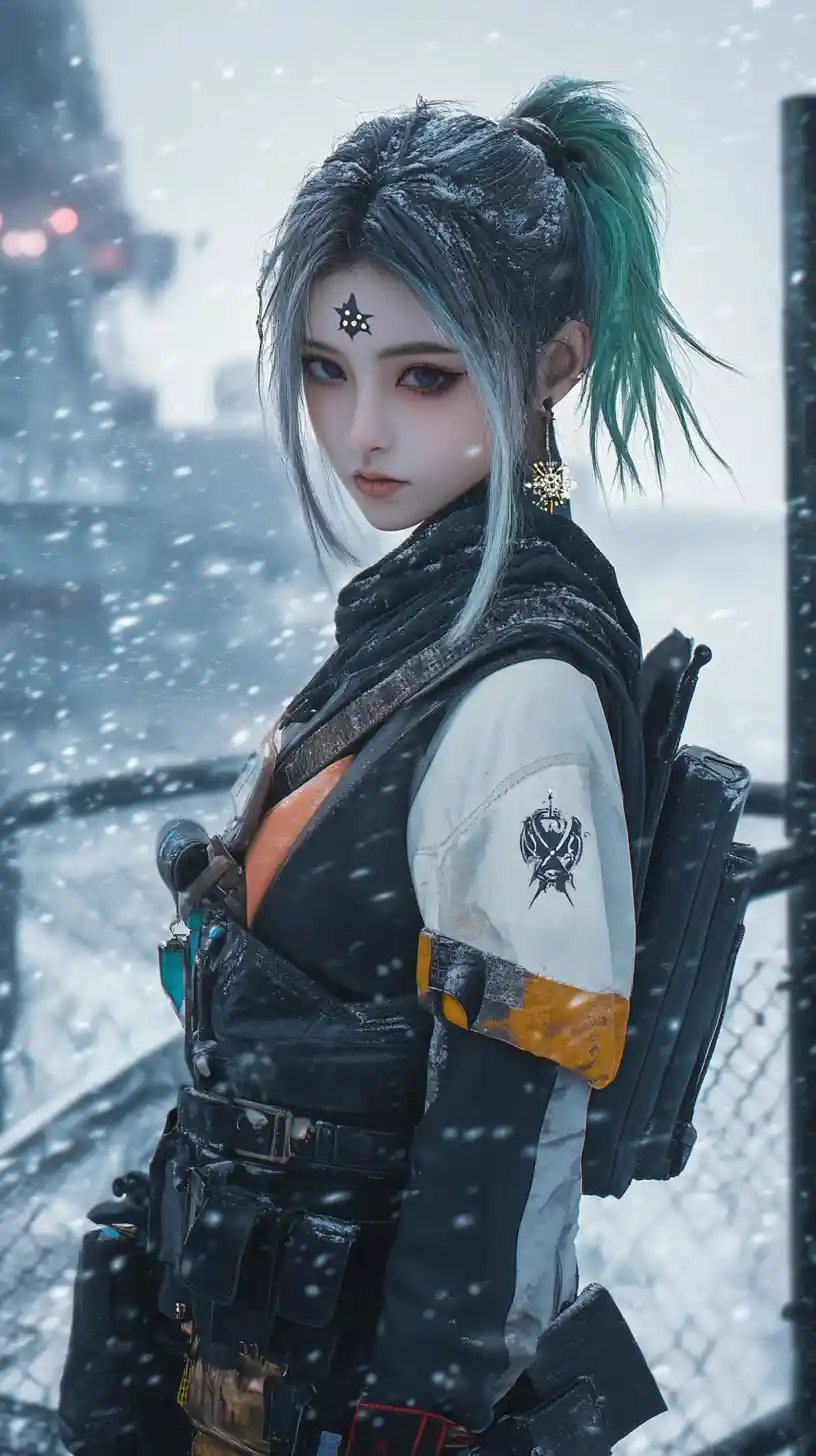 Girl in futuristic outfit framed in a sniper scope