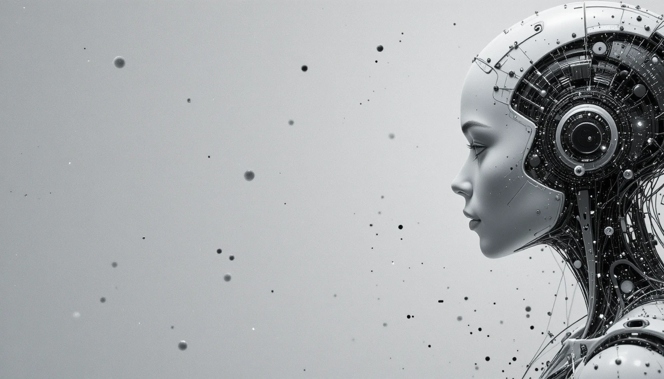 Perfil lateral de una robot femenina con fondo de datos digitales
