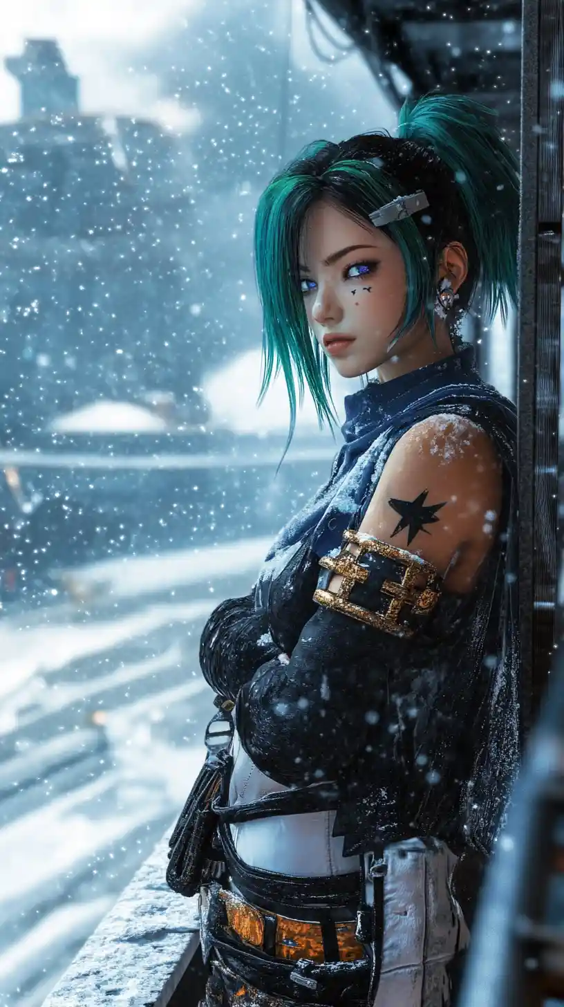 Girl with star amulet framed in a sniper scope