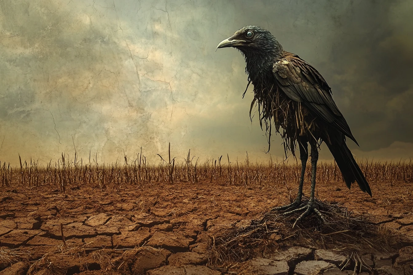 Lonely scarecrow in a sun scorched barren field