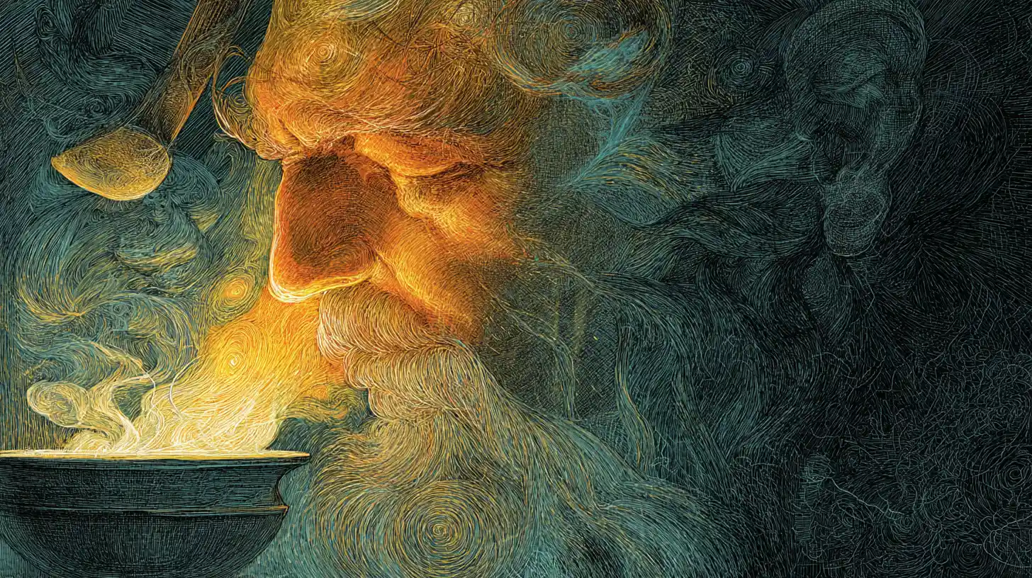 Hephaestus forging a soul from roaring divine fire