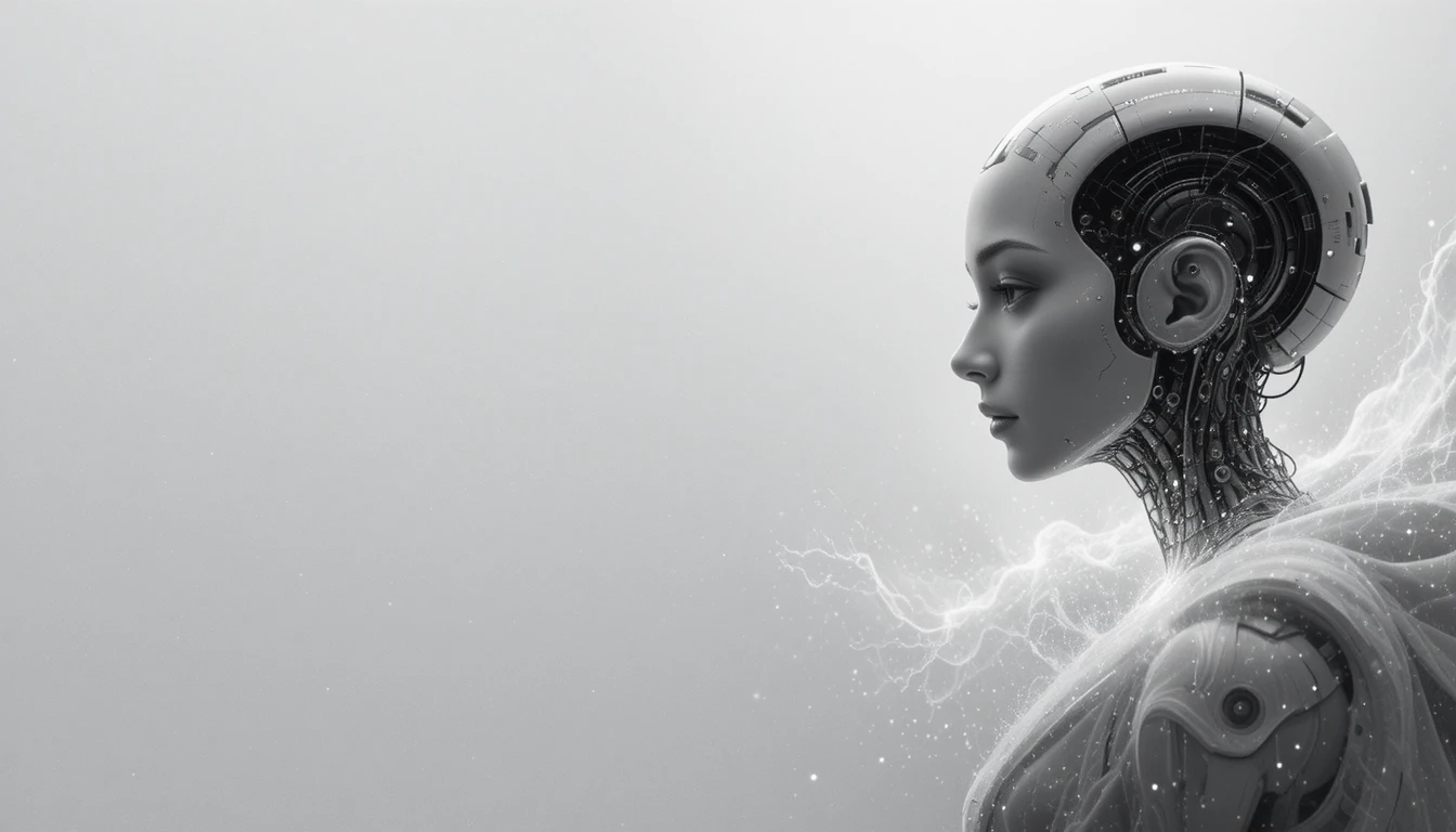 Futuristisches weibliches Roboterprofil vor leuchtendem galaktischem Hintergrund