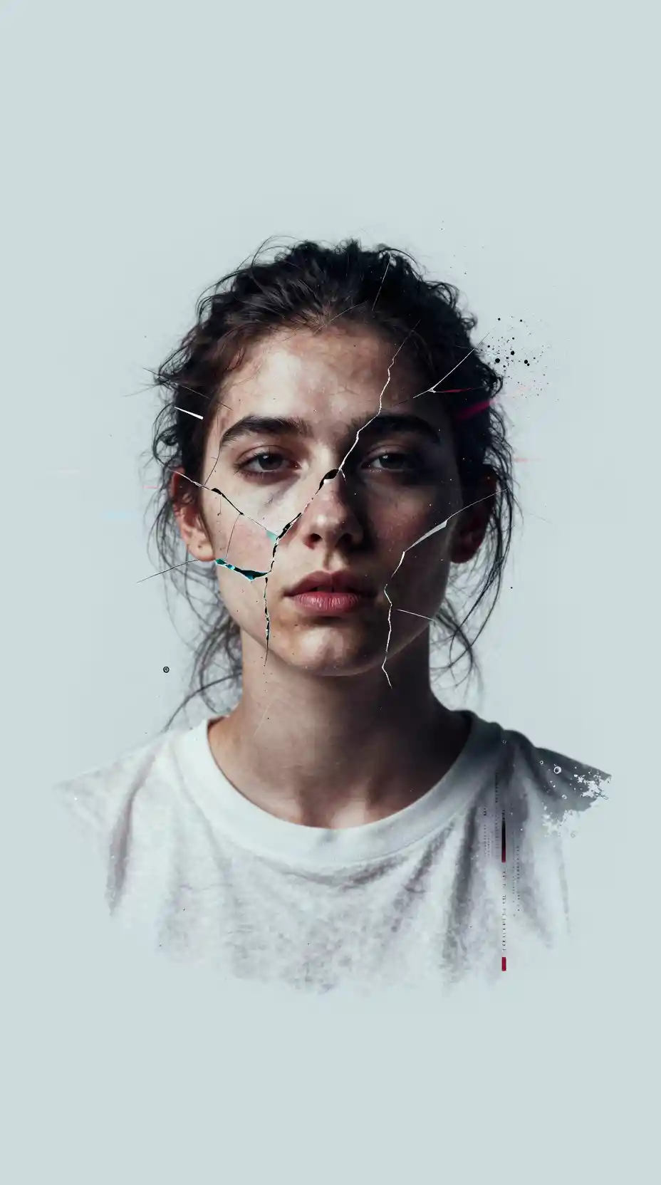 Moody fractured face design with colorful glitch effects