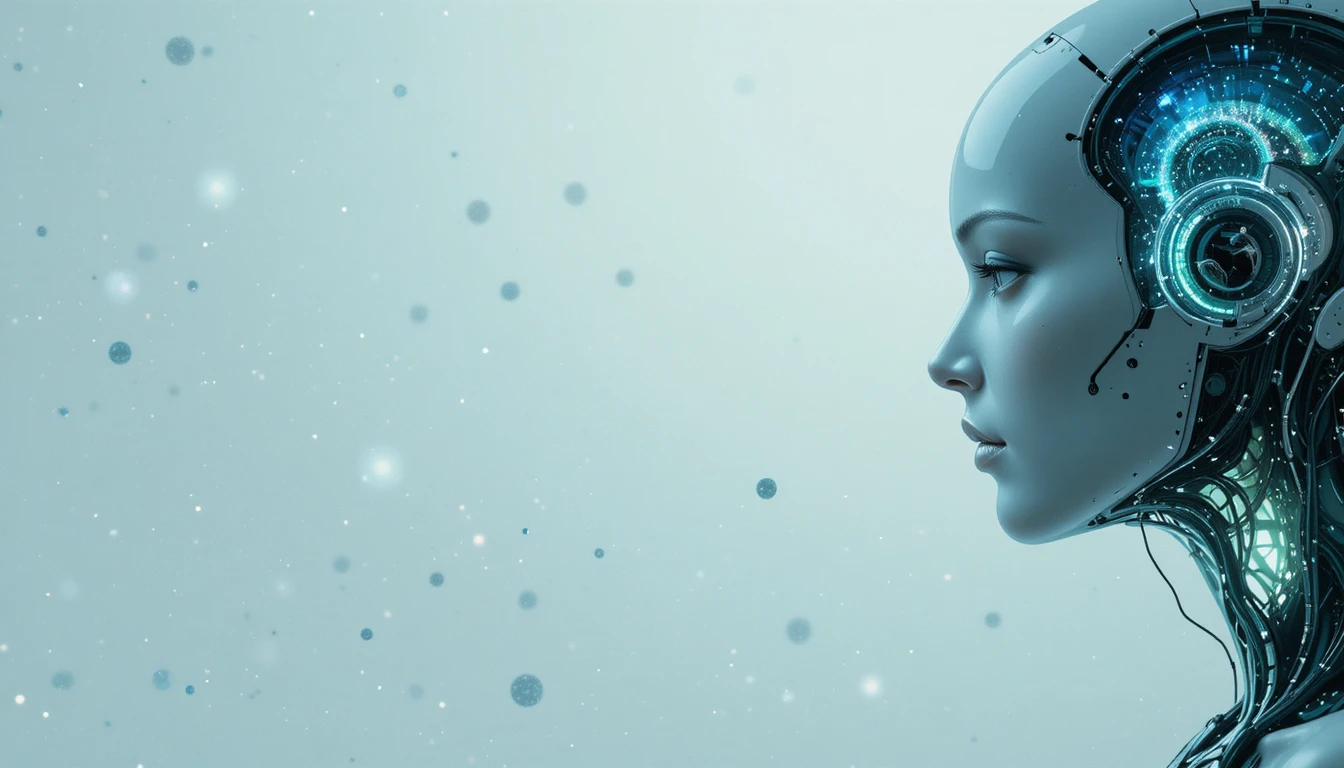 Perfil de robot femenino futurista con galaxias y plasma suave