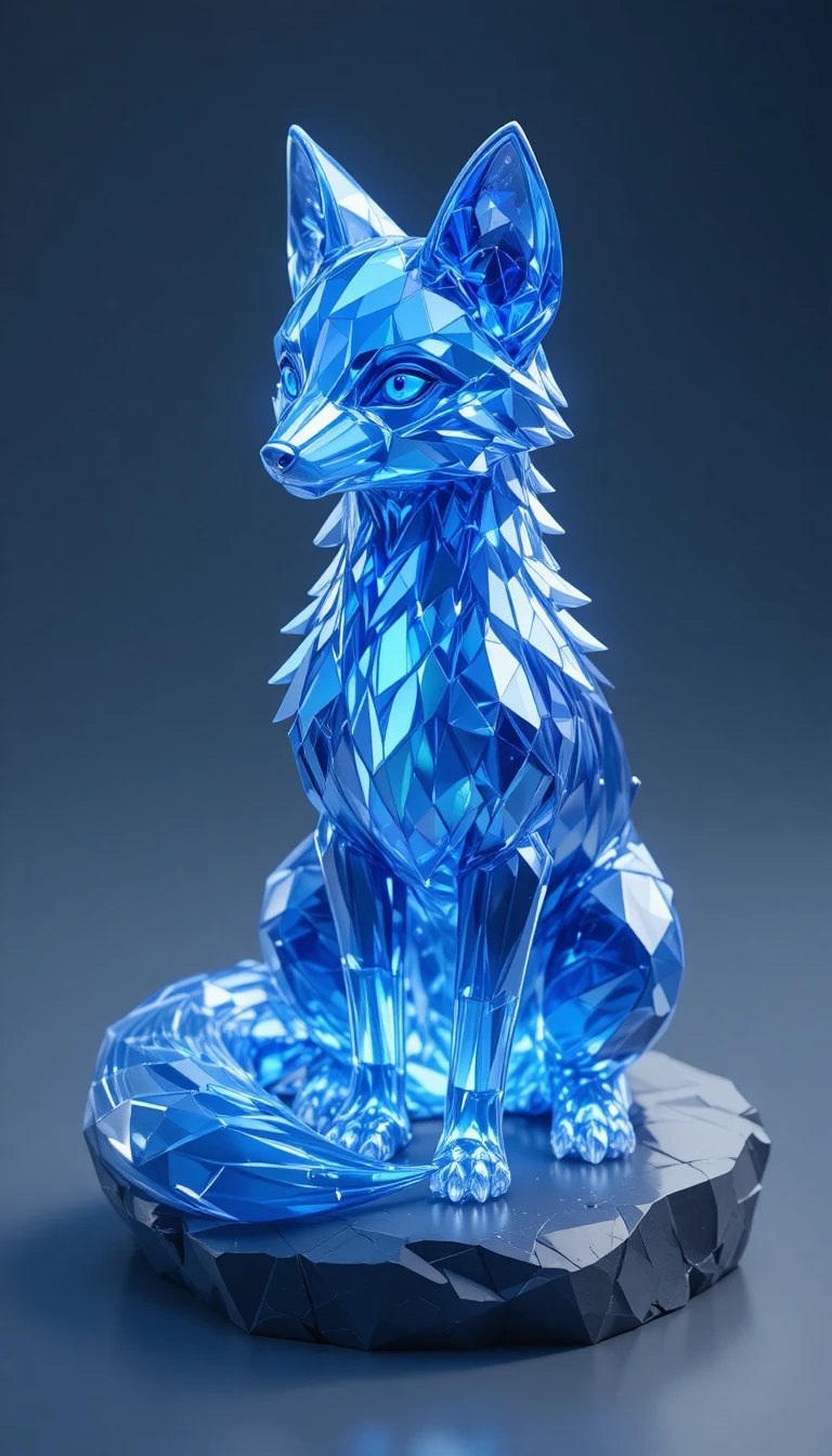 Zorro de cristal low poly en azul zafiro brillante
