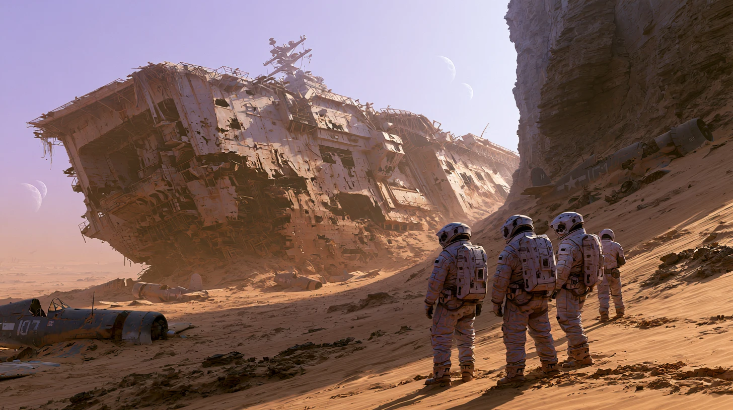 Astronauts Discover A Sunken World War II Carrier On Alien Sands