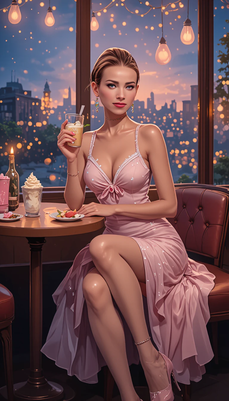 在咖啡館享受甜蜜約會的性感復古 pin-up 女郎