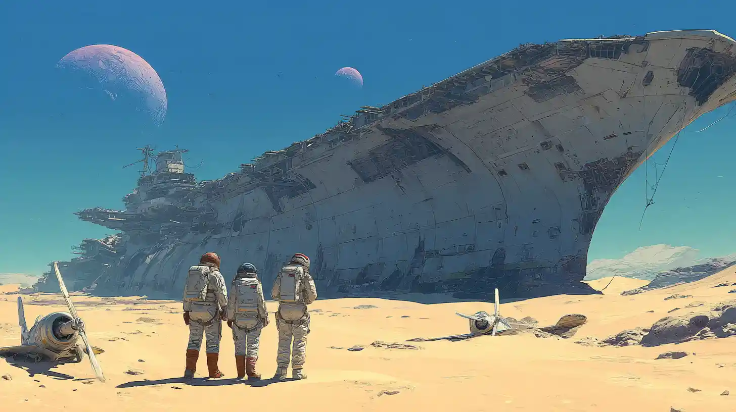 Astronauts Discover A Wrecked World War II Carrier On Alien Sand