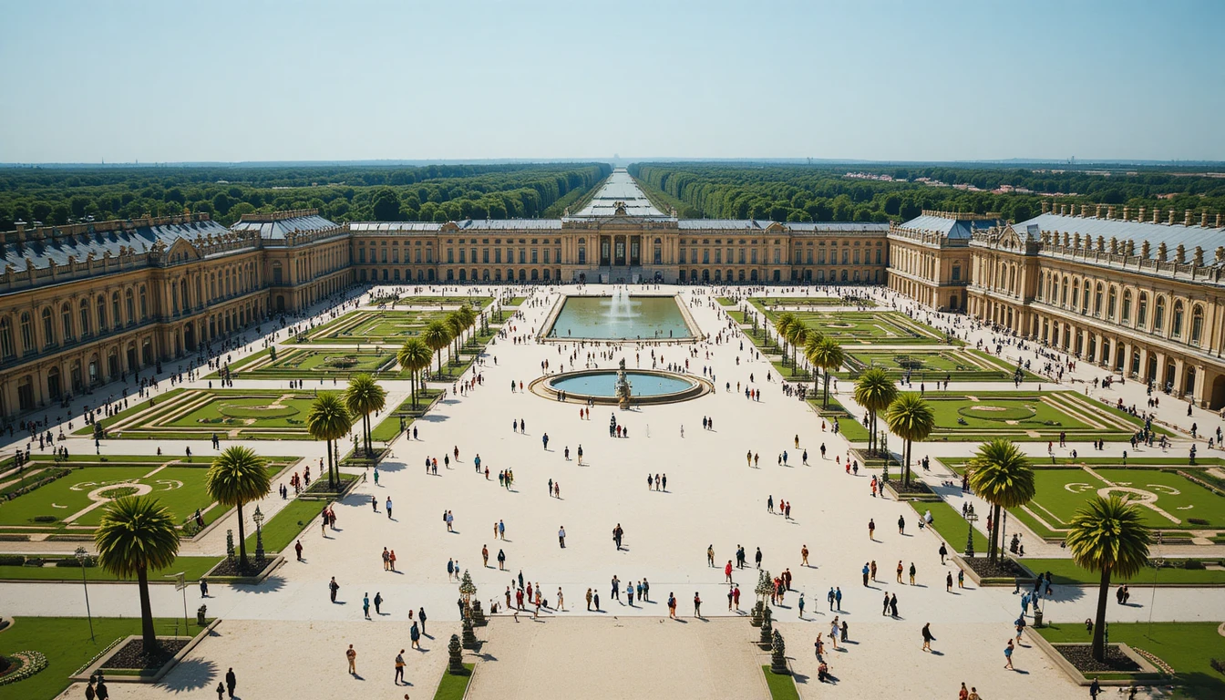 Vista aérea del Palacio de Versalles y su gran patio