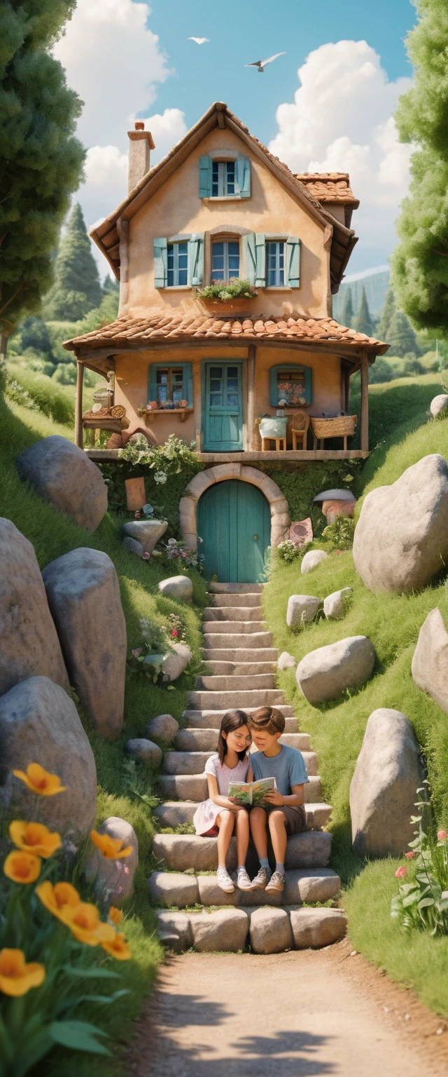 Girl Reading On A Giant Flower In A Magical Landscape