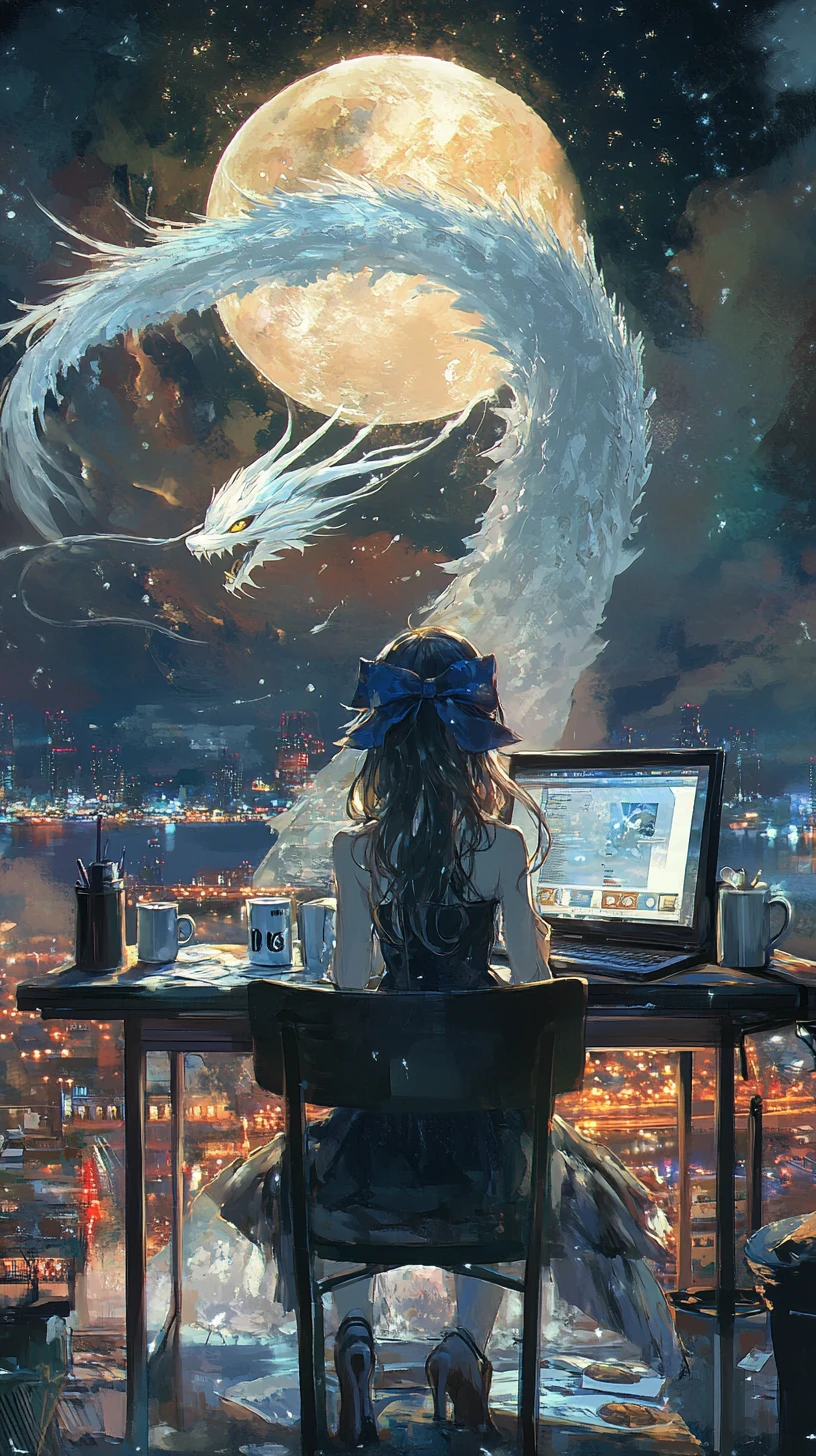 Anime girl working on a laptop in a cozy cafe