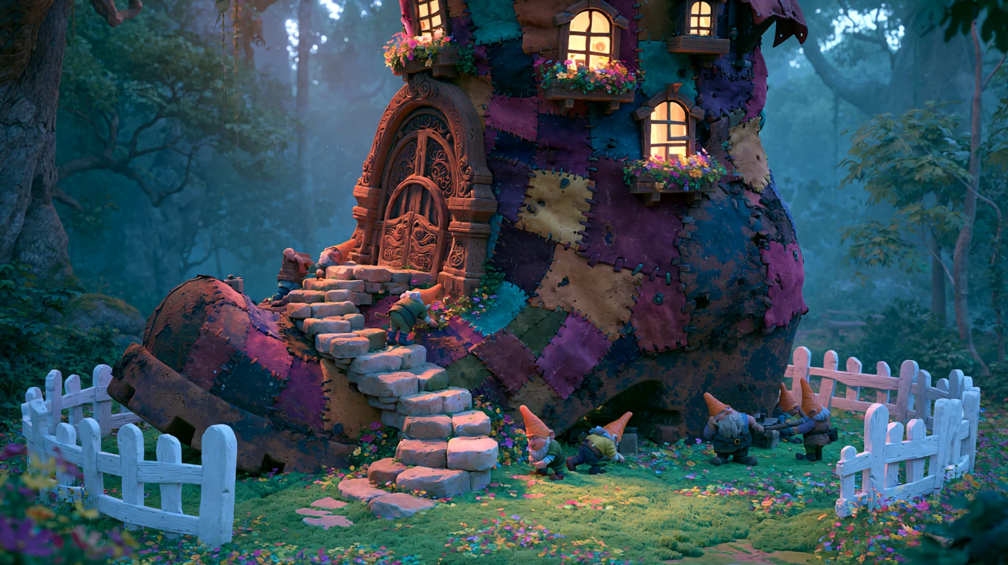 Whimsical Gnome Home Inside A Giant Patchwork Boot