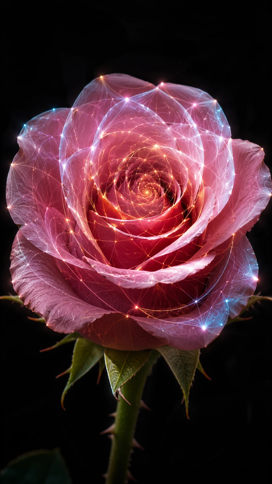 Ritratto fine art macro di una rosa rosa dalla forma geometrica