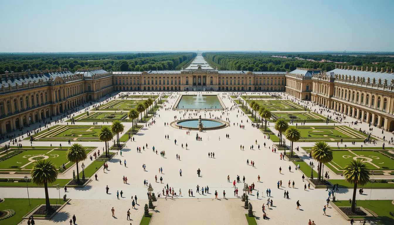 Vue aérienne du château de Versailles et de sa grande cour