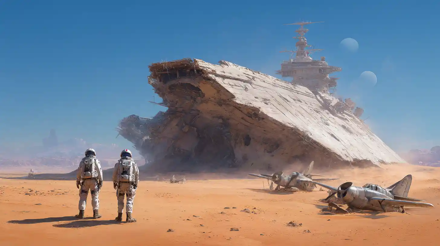 Astronauts Discover Sunken Aircraft Carrier On Alien Desert