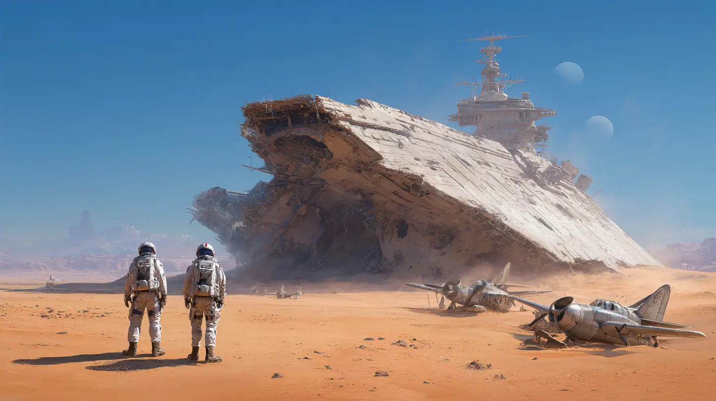 Astronauti scoprono portaerei affondata in un deserto alieno