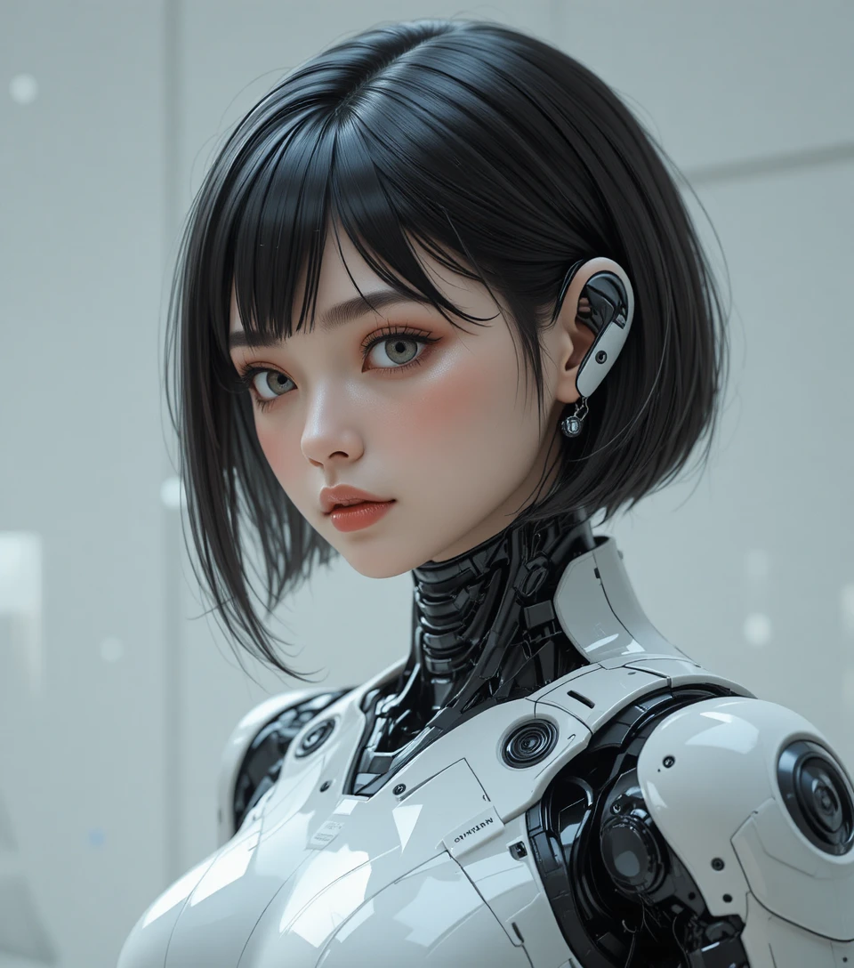 Robot de seguridad androide femenina estilo anime en primer plano dinámico